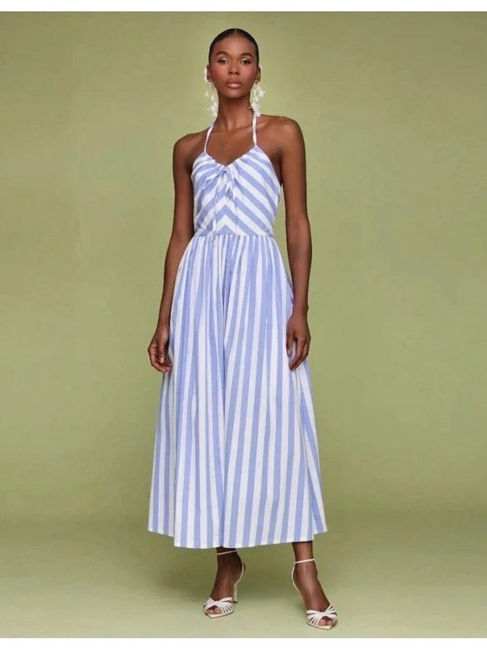 Avec Les Filles Blue & White Striped Midi Dress Size 4 Like New